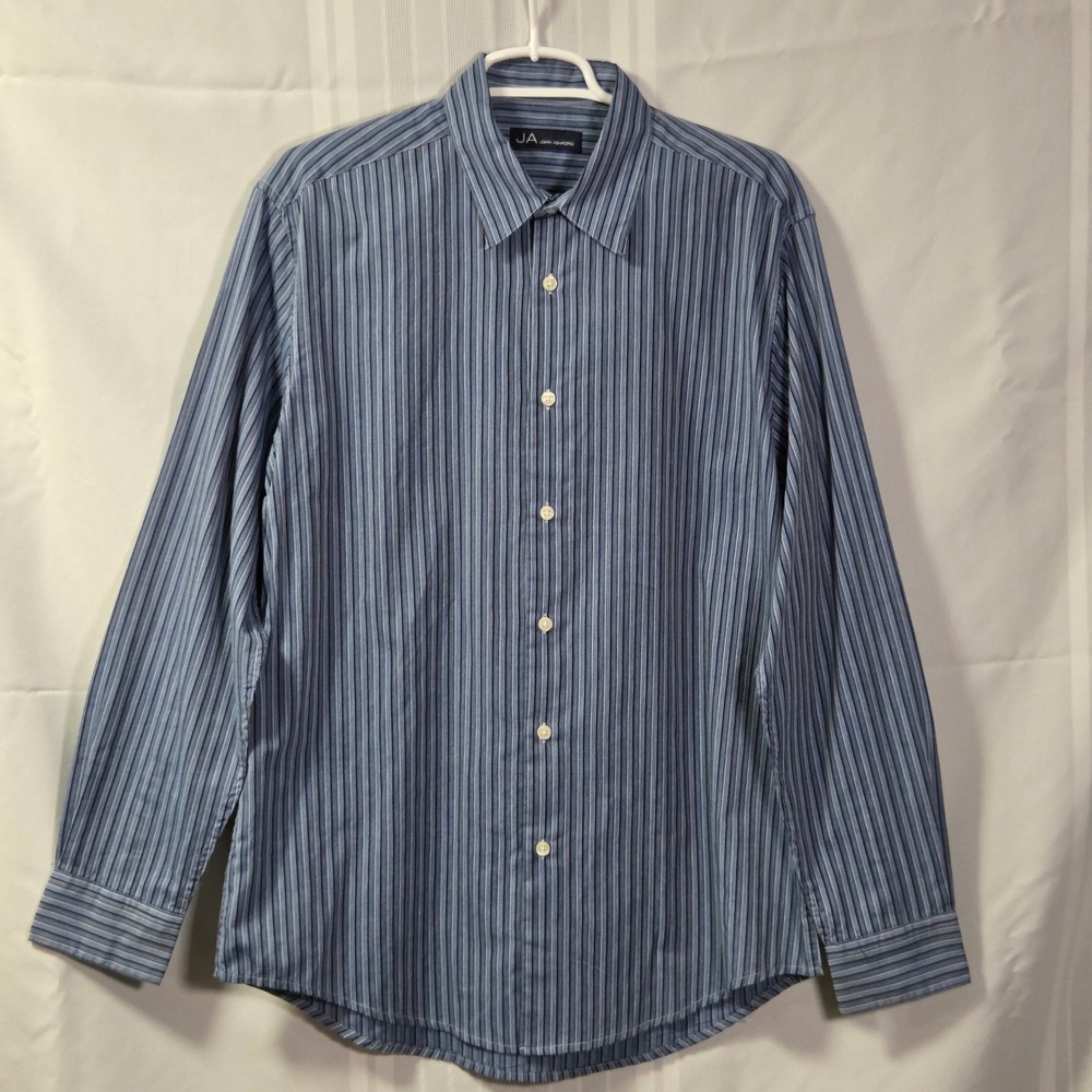 John Ashford Button Down Shirt Mens M Blue Striped Long Sleeve Cotton Blend